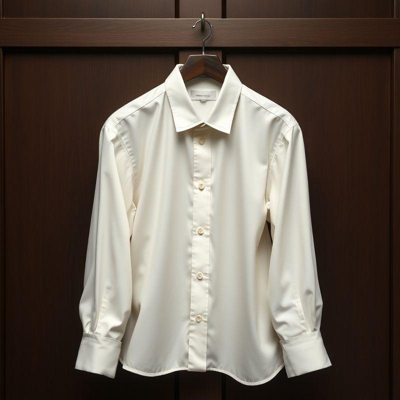 Ivory dress shirt with French cuffs and mother-of-pearl buttons