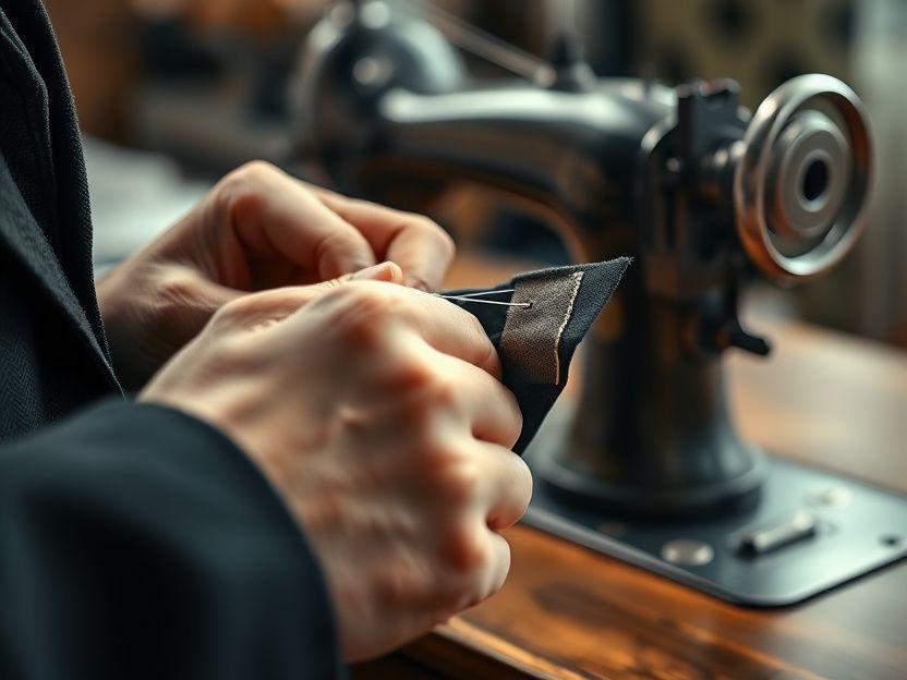 Tailor hand-stitching a suit sleeve lining