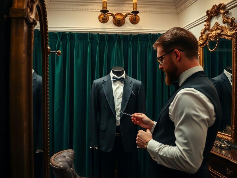 Client being measured for a suit in the private fitting room