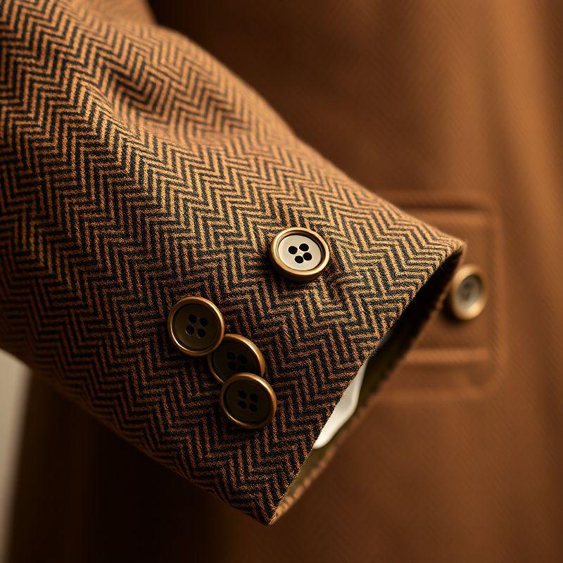 Herringbone tweed sleeve with functional surgeon's cuffs and horn buttons